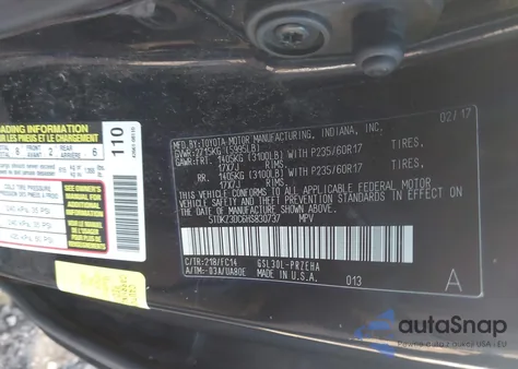 2017 Toyota Sienna Le 8 Passenger z USA, uszkodzony, nr VIN 5TDKZ3DC6HS830737